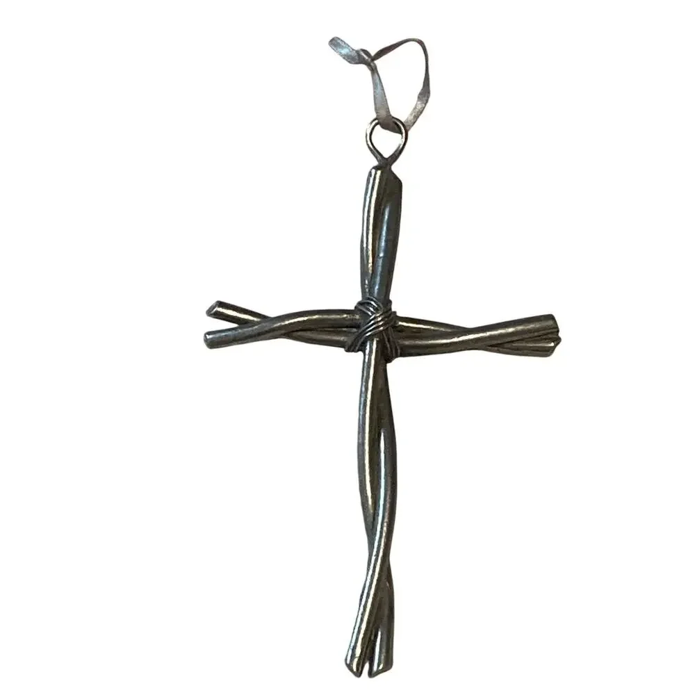 Gothic Silvertone Twisted Wire Wall Cross Metal Western Home Decor Alt